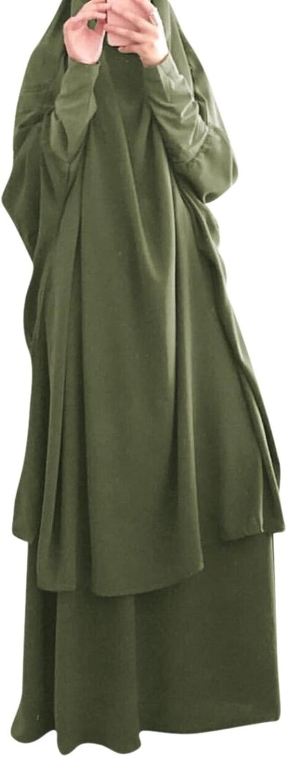 Prayer Clothes for Muslim Women Islamic Abaya Suit Maxi Skirt + Khimar Hijab 2Pcss Burka Jilbab Kaftan - WORLD TIME VISITS