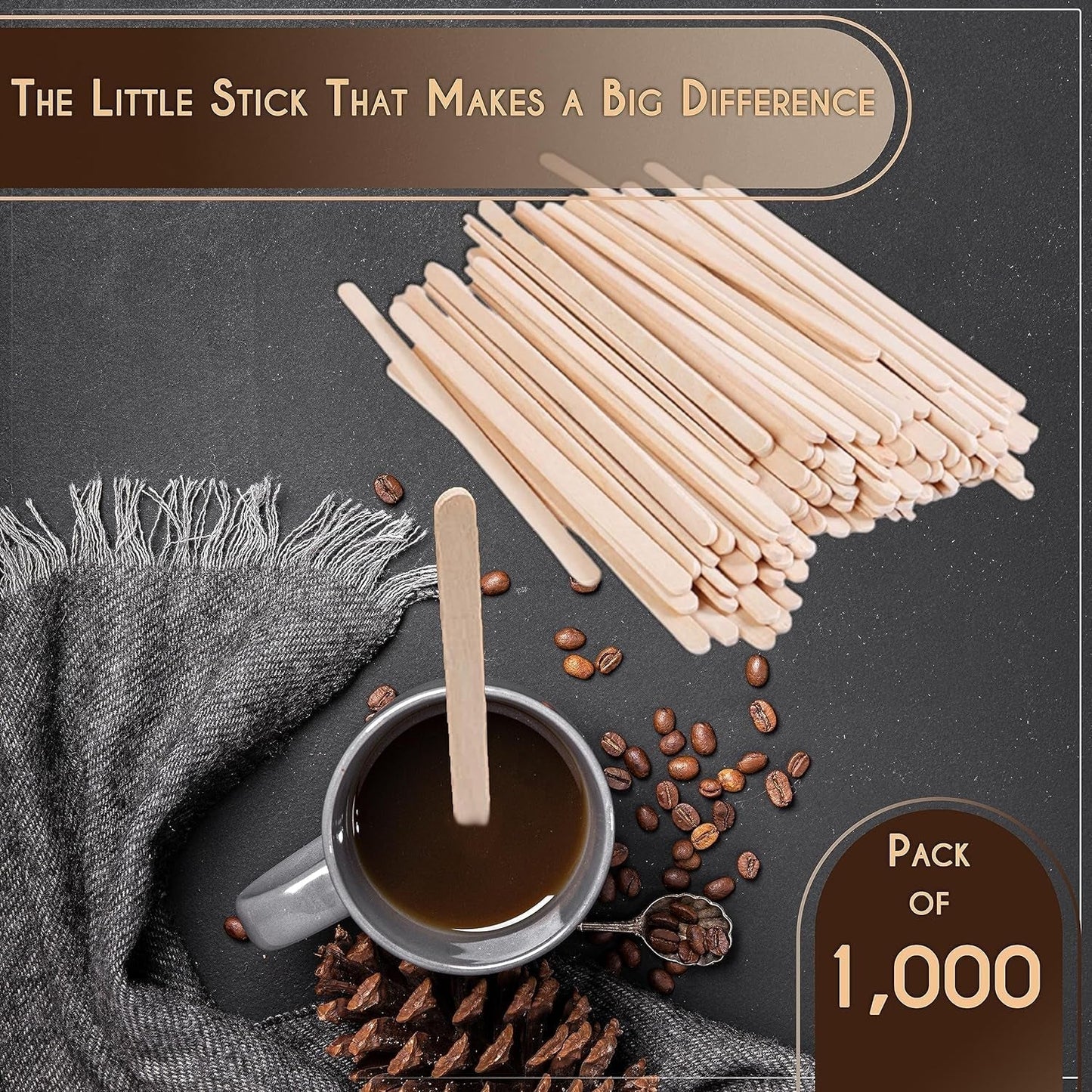 Premium Wooden Coffee Stirrer Sticks, Thick Birch Wood 1000 Count, 5.5" Inches. Eco - Friendly Wooden Stirrers (5.5Inches / 1000PC) - WORLD TIME VISITS