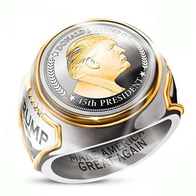 President Trump Ring,Gold Platedmens Ring,Handmade Ring,Hip Hop Ring ,Mens Band Ring,Vintage Mens Ring,Gold Platedhandmade Ring,Elegant Men'S Ring - WORLD TIME VISITS