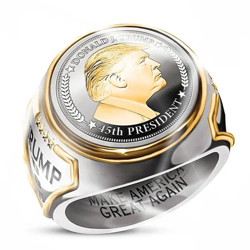 President Trump Ring,Gold Platedmens Ring,Handmade Ring,Hip Hop Ring ,Mens Band Ring,Vintage Mens Ring,Gold Platedhandmade Ring,Elegant Men'S Ring - WORLD TIME VISITS