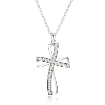 Pretty Women's 925 Sterling Silver Elegant Cross Pendant Diamonds Necklace(with Chain) - WORLD TIME VISITS