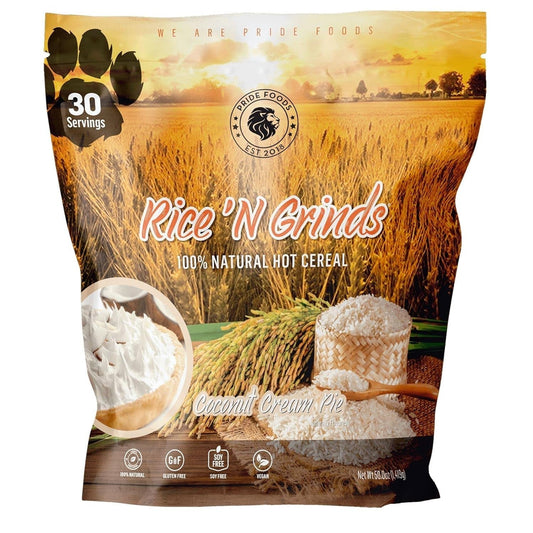Pride Foods Rice 'N Grinds Hot Cereal - Gluten - Free, Non - Gmo, Vegan - Friendly, Natural Rice Breakfast, Quick & Easy Hot Meal, Low - Fat Comfort Food, 30 Servings, Coconut Cream Pie - WORLD TIME VISITS