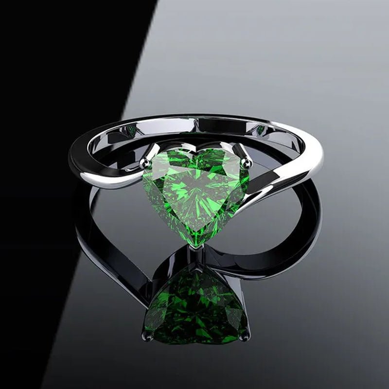 Princess 925 Silver 1.5Ct Dia. 8Mm Heart Cut Green Tsavorite Garnet Gemstone Bride Engagement Wedding Ring Promise Courtship Jewelry - WORLD TIME VISITS