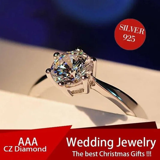 Princess 925 Silver Six Claw Ring Dainty Jewelry round White AAA CZ Diamond Earrings Ear Studs Wedding Gifts - WORLD TIME VISITS