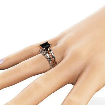 Princess Black Sapphire Diamond Engagement Ring 18K Rose Gold 925 Sterling Silver Wedding Bridal Rings size 5-10