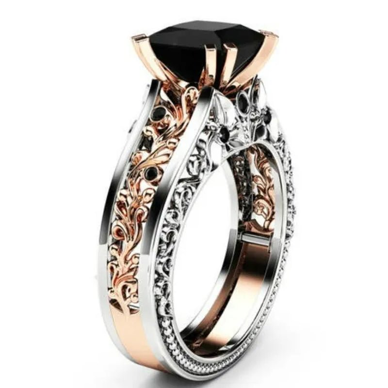 Princess Black Sapphire Diamond Engagement Ring 18K Rose Gold 925 Sterling Silver Wedding Bridal Rings size 5 - 10 - WORLD TIME VISITS