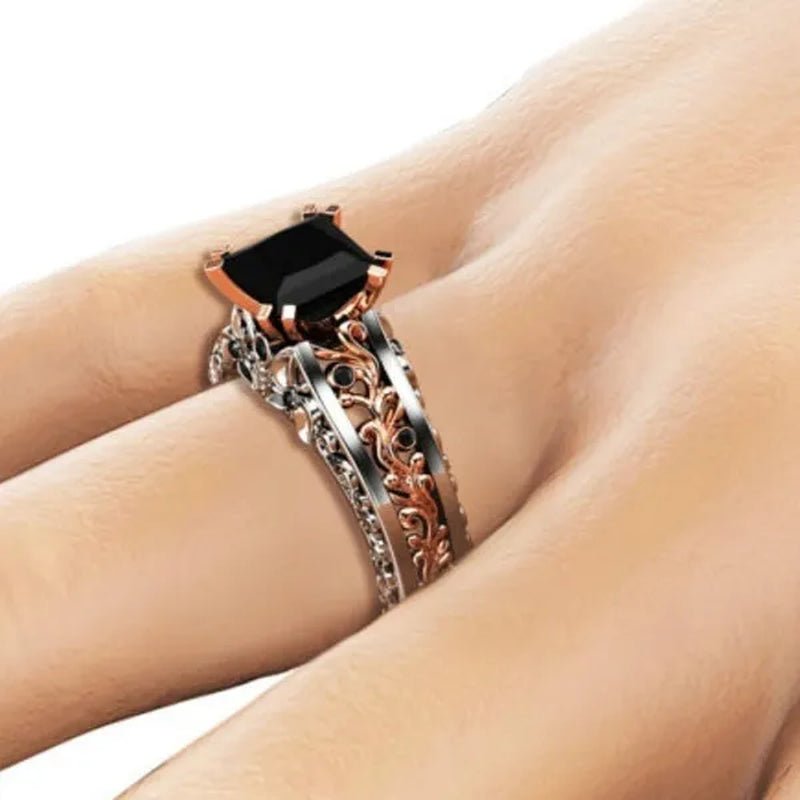 Princess Black Sapphire Diamond Engagement Ring 18K Rose Gold 925 Sterling Silver Wedding Bridal Rings size 5-10