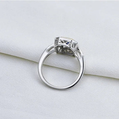 Princess Blue Sapphire White CZ 925 Sterling Silver Yellow Gemstone Ring Sz 5-10