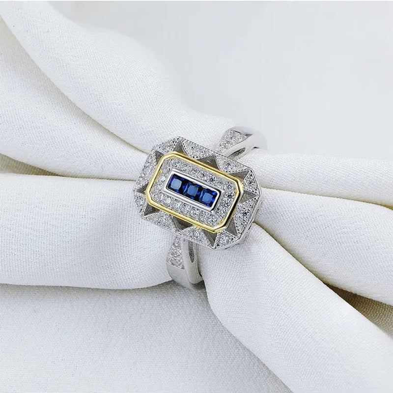 Princess Blue Sapphire White CZ 925 Sterling Silver Yellow Gemstone Ring Sz 5 - 10 - WORLD TIME VISITS