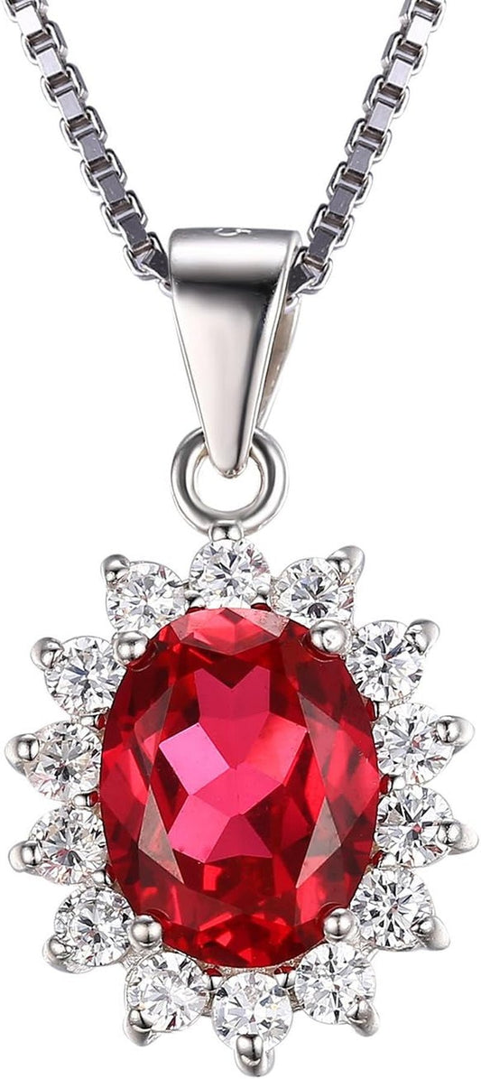 Princess Diana Kate Middleton Natural Amethyst Citrine Garnet Peridot Topaz Created Ruby Sapphire Simulated Emerald Pendant Necklace for Women, 925 Sterling Silver Gemstone Jewelry Set - WORLD TIME VISITS