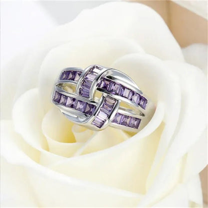 Princess silvering purple Amethyst Gemstone Birthstone Wedding Engagement Heart Ring