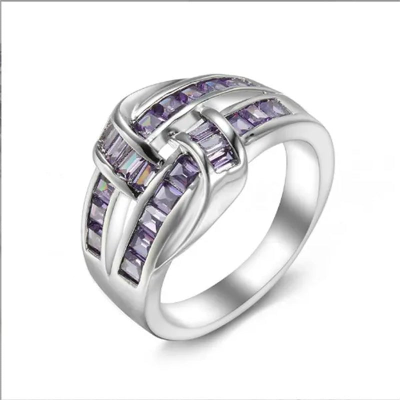 Princess silvering purple Amethyst Gemstone Birthstone Wedding Engagement Heart Ring - WORLD TIME VISITS