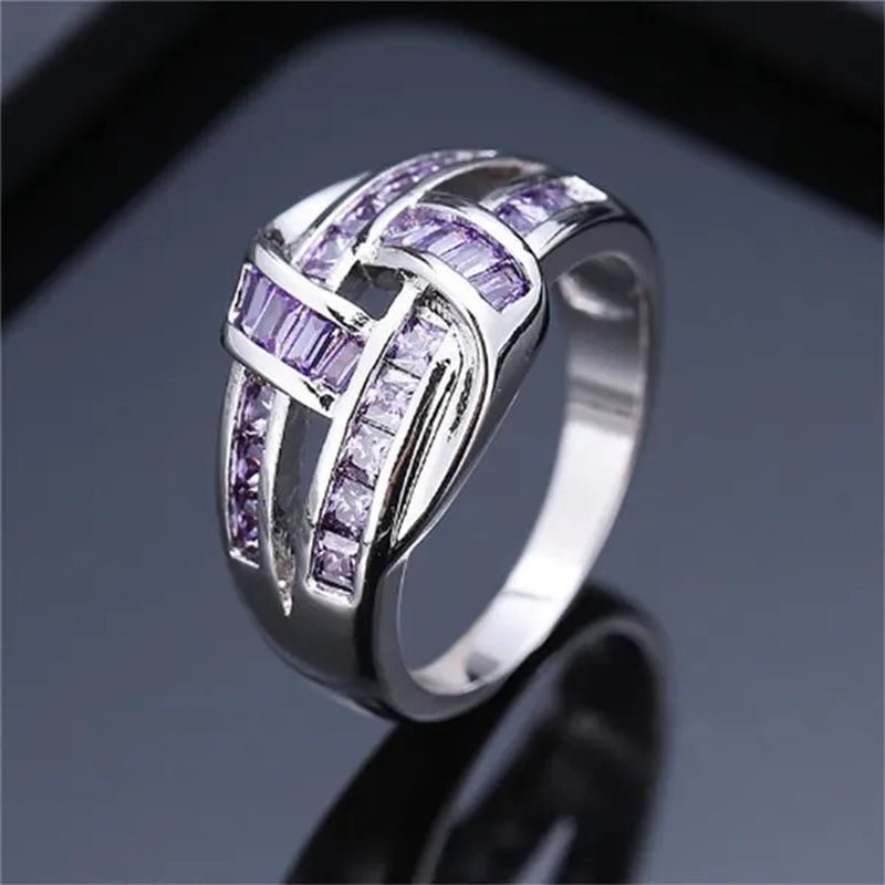 Princess silvering purple Amethyst Gemstone Birthstone Wedding Engagement Heart Ring