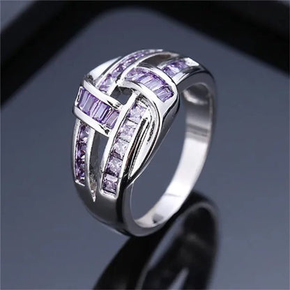 Princess silvering purple Amethyst Gemstone Birthstone Wedding Engagement Heart Ring