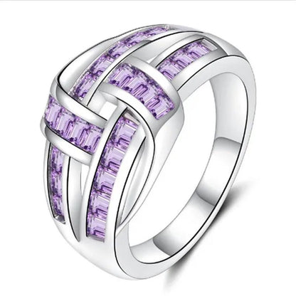 Princess silvering purple Amethyst Gemstone Birthstone Wedding Engagement Heart Ring - WORLD TIME VISITS