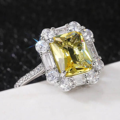 Princess Square Cut Citrine Vice Stone Lab Diamond Silver Plated Women Ring Bridal Romantic Wedding Fine Jewelry