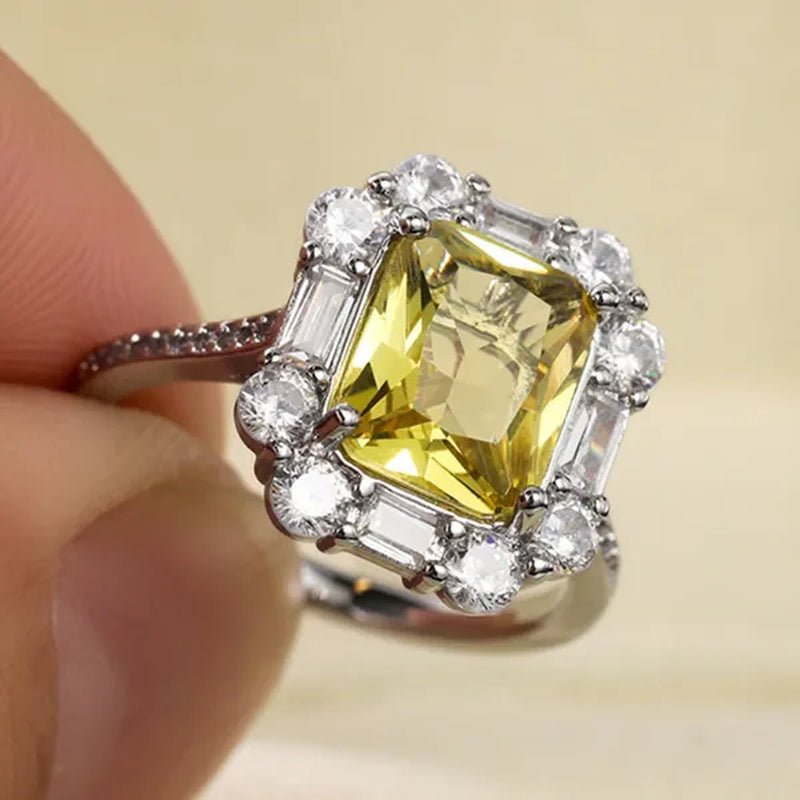 Princess Square Cut Citrine Vice Stone Lab Diamond Silver Plated Women Ring Bridal Romantic Wedding Fine Jewelry - WORLD TIME VISITS
