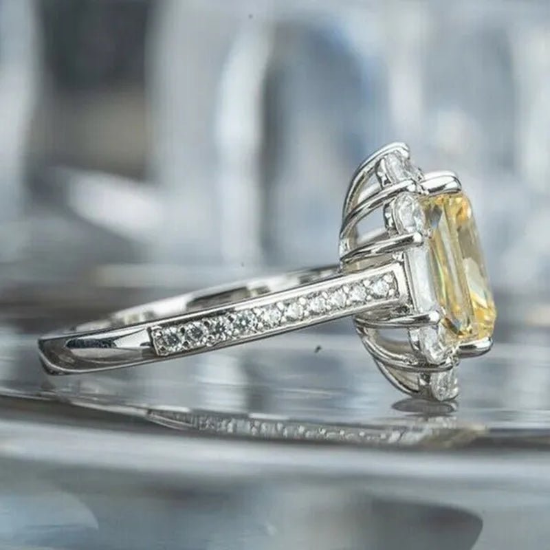 Princess Square Cut Citrine Vice Stone Lab Diamond Silver Plated Women Ring Bridal Romantic Wedding Fine Jewelry