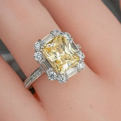 Princess Square Cut Citrine Vice Stone Lab Diamond Silver Plated Women Ring Bridal Romantic Wedding Fine Jewelry