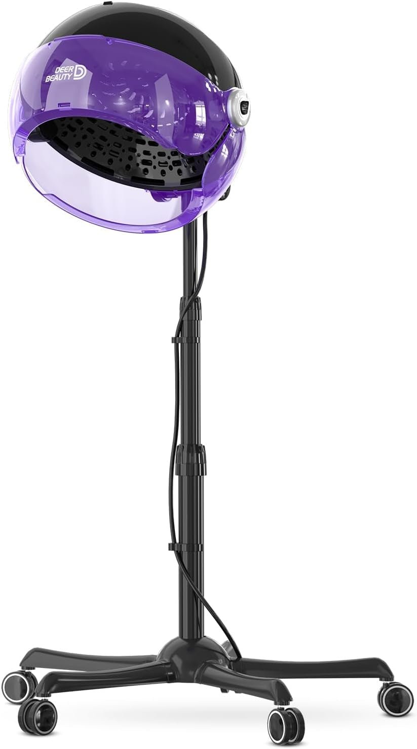 Professional Standing Hair Dryer - 1875W Floor Standing Hooded Dryer Hair Bonnet with Ionic Generator for Professional Salon Station Spa Home Use Hair Drying Treatment Adds Shine Volume (Purple) - WORLD TIME VISITS