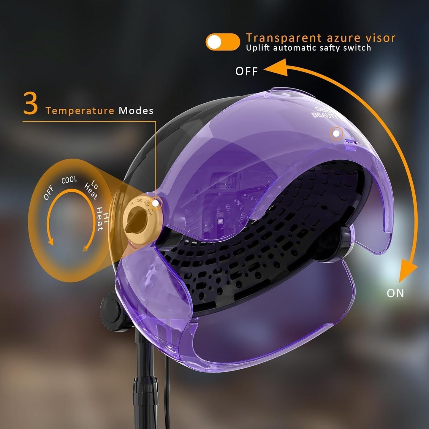 Professional Standing Hair Dryer - 1875W Floor Standing Hooded Dryer Hair Bonnet with Ionic Generator for Professional Salon Station Spa Home Use Hair Drying Treatment Adds Shine Volume (Purple) - WORLD TIME VISITS