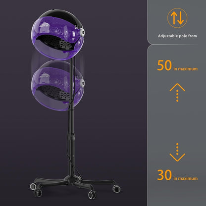 Professional Standing Hair Dryer - 1875W Floor Standing Hooded Dryer Hair Bonnet with Ionic Generator for Professional Salon Station Spa Home Use Hair Drying Treatment Adds Shine Volume (Purple)