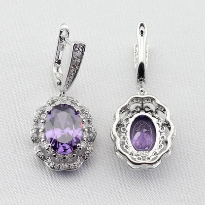 Purple Amethyst Pendant Rings Earrings Bracelet For Women
