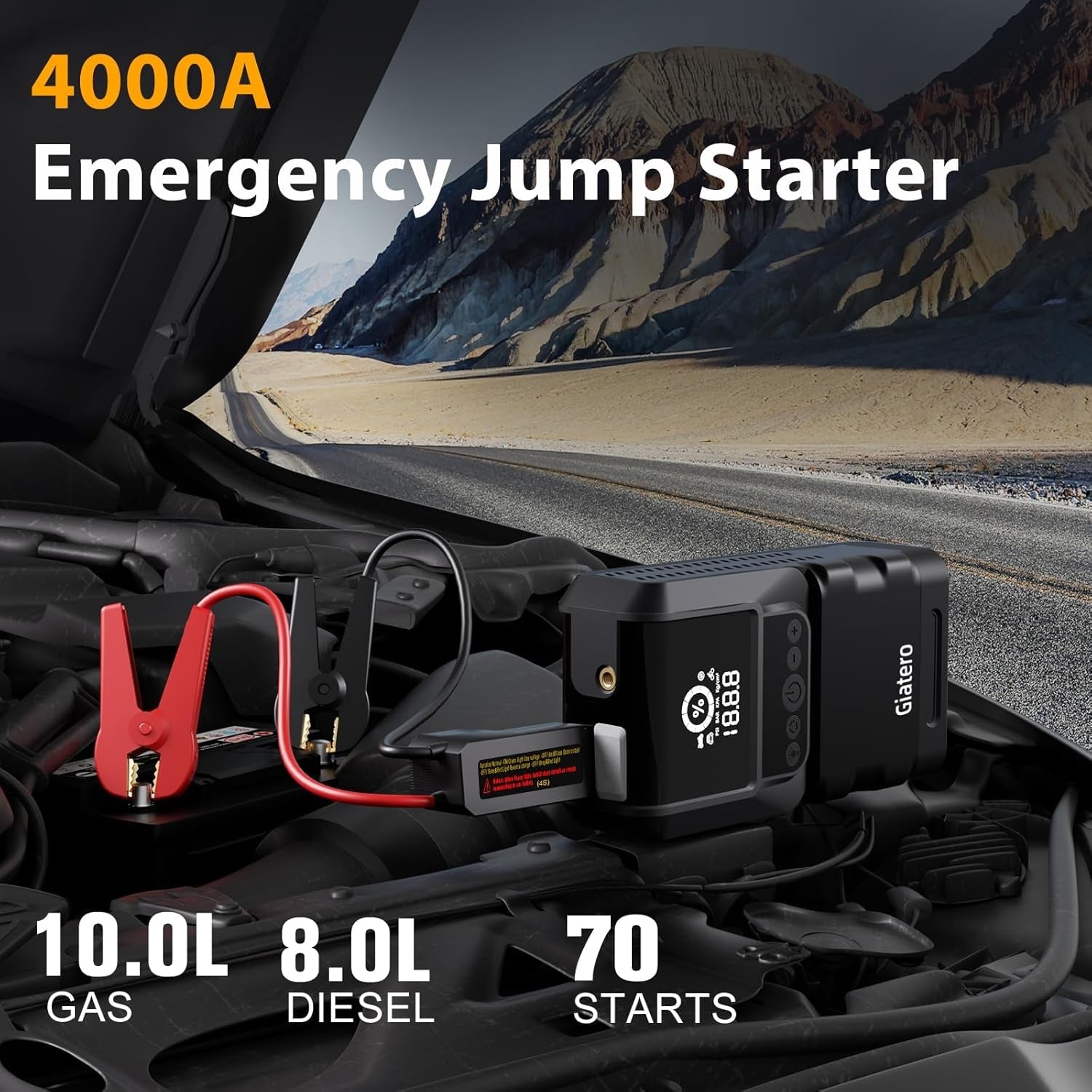 Q13 4000A Portable Car Jump Starter with Air Compressor 150PSI, Jump Start Battery Pack(10.0L Gas/8.0L Diesel), 12V Jump Box with 3 Modes Flashlight & Jumper Cable, LCD Display Power Bank - WORLD TIME VISITS