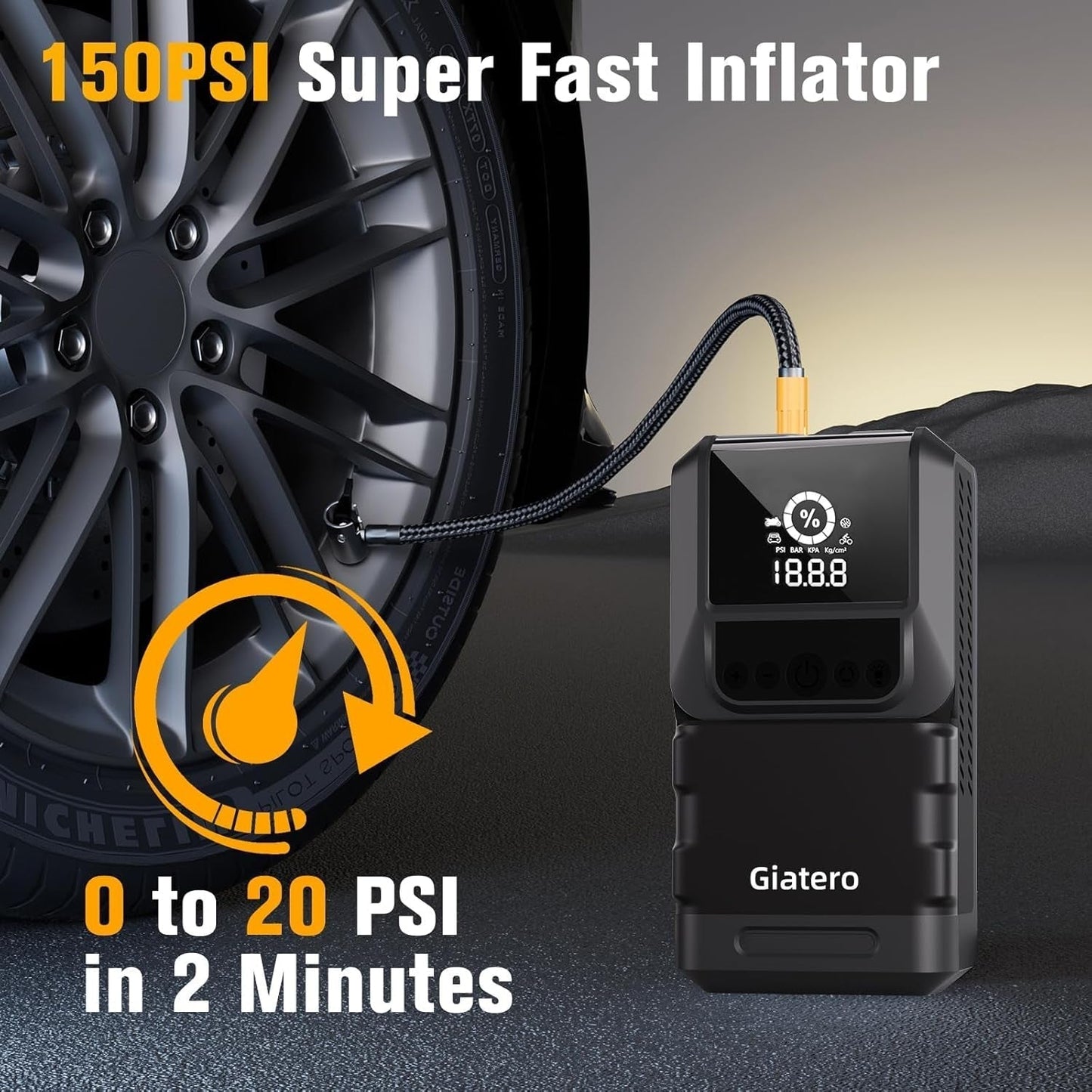 Q13 4000A Portable Car Jump Starter with Air Compressor 150PSI, Jump Start Battery Pack(10.0L Gas/8.0L Diesel), 12V Jump Box with 3 Modes Flashlight & Jumper Cable, LCD Display Power Bank