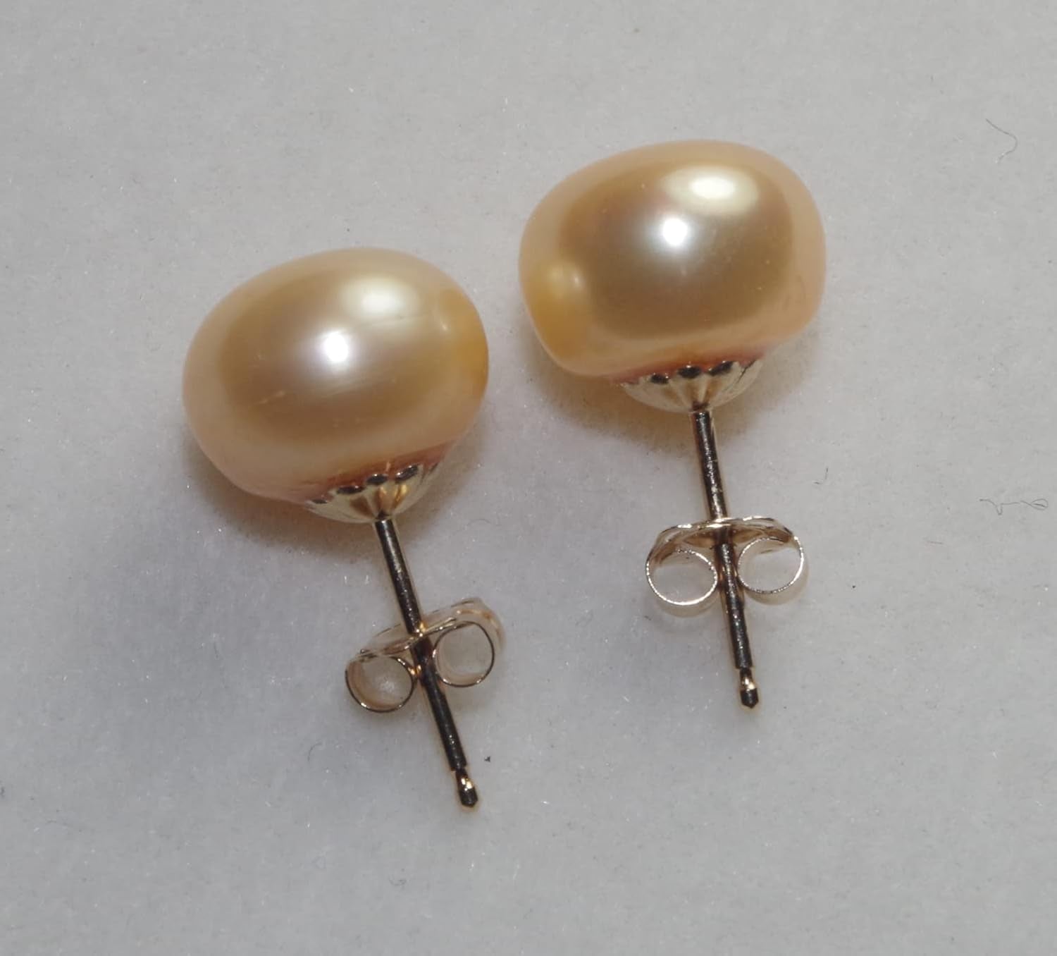 Quality Golden Champagne Pearl Semi round Dome Button 10 MM Stud Earrings 14K Gold Filled - WORLD TIME VISITS