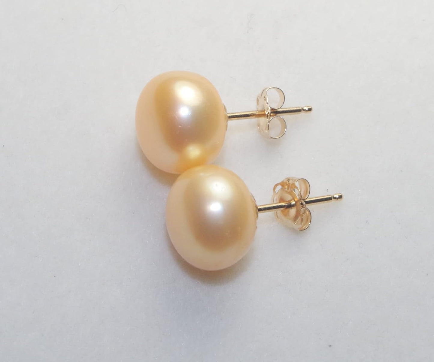 Quality Golden Champagne Pearl Semi round Dome Button 10 MM Stud Earrings 14K Gold Filled - WORLD TIME VISITS