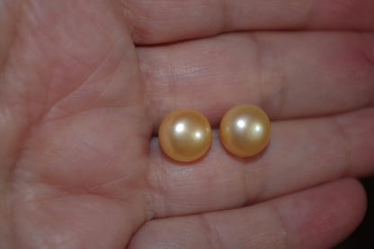 Quality Golden Champagne Pearl Semi round Dome Button 10 MM Stud Earrings 14K Gold Filled