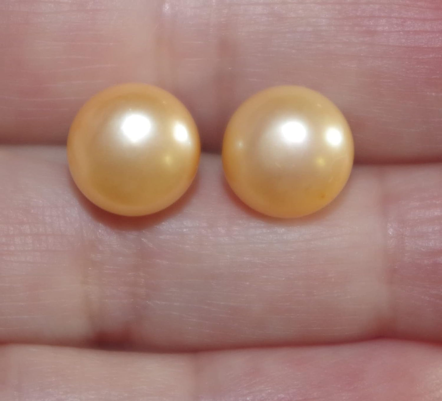 Quality Golden Champagne Pearl Semi round Dome Button 10 MM Stud Earrings 14K Gold Filled