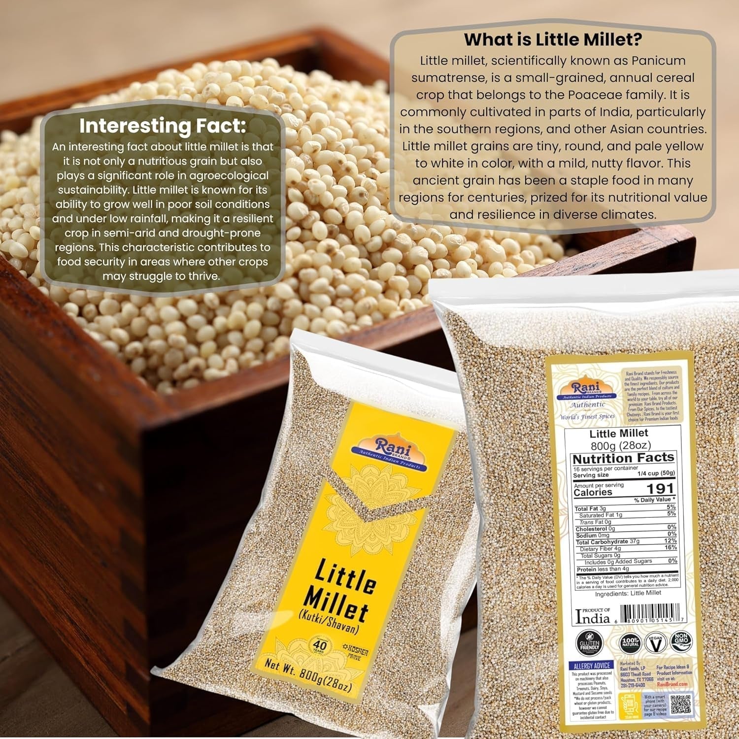 Rani Little Millet (Panicum Sumatrense) Whole Ancient Grain Seeds 28Oz (800G) ~ All Natural | Gluten Friendly | NON - GMO | Kosher | Vegan | Indian Origin | Kutki/Shavan/Saamai/Sama Kannada - WORLD TIME VISITS