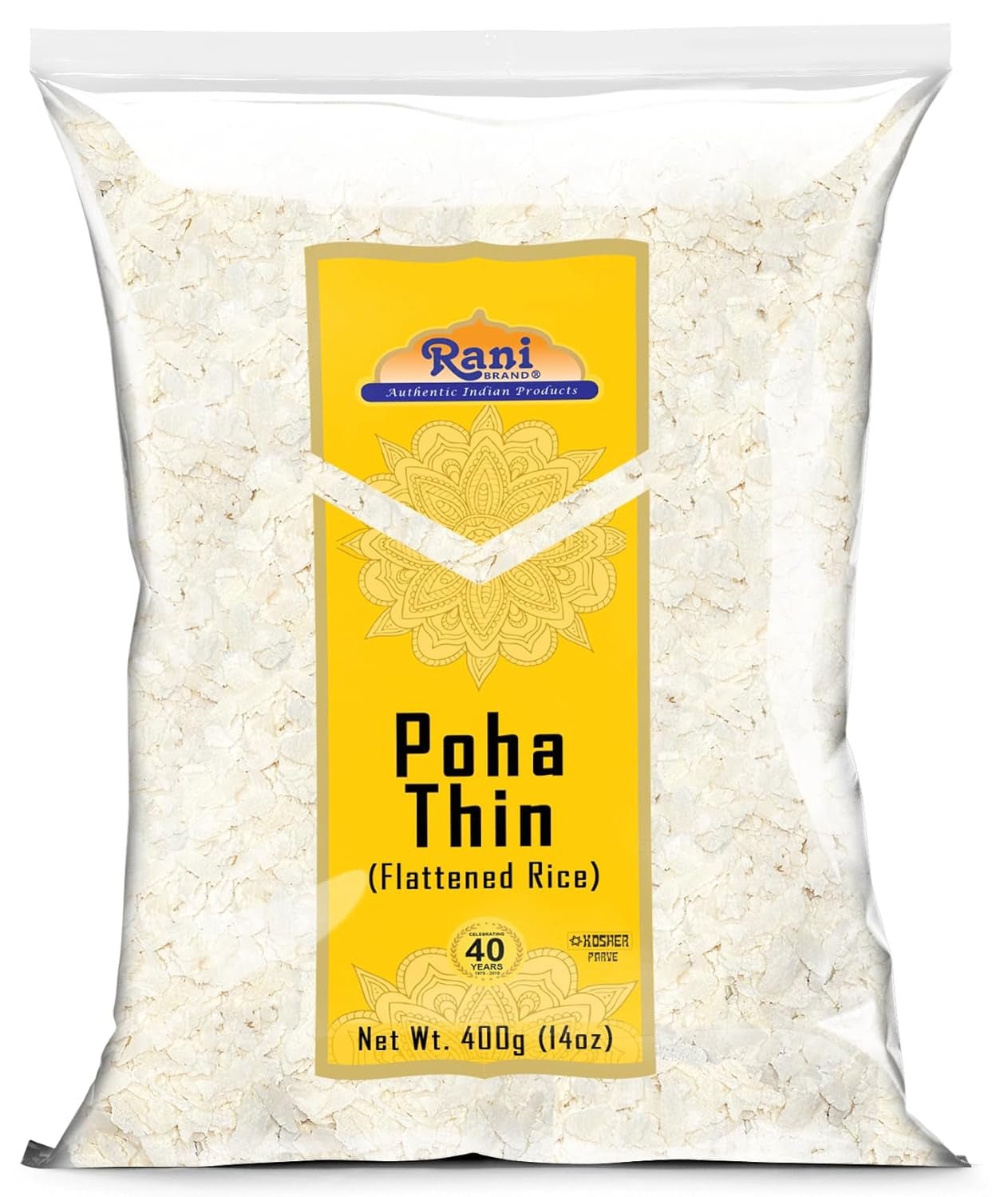 Rani Poha (Powa) Thin Cut (Flattened Rice) 14Oz (400G) ~ All Natural, Salt - Free | Vegan | Kosher | No Colors | Gluten Friendly | Indian Origin - WORLD TIME VISITS