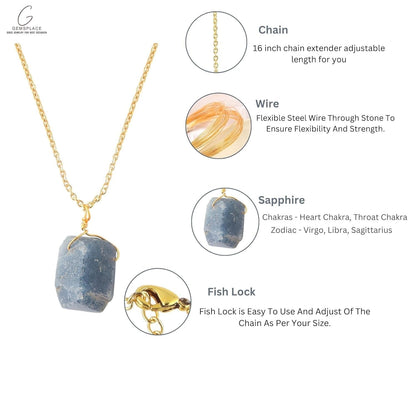 Raw Crystal Necklace, Blue Sapphire Rough Stone Necklace, Dainty Stone Pendant, Healing Crystals Healing Stone Pendant for Beauty, Love and Positive, Jewelry Gift