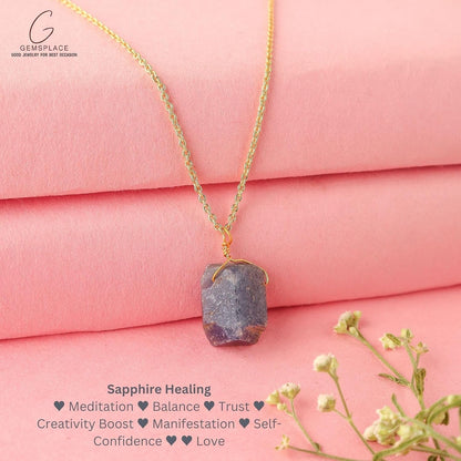 Raw Crystal Necklace, Blue Sapphire Rough Stone Necklace, Dainty Stone Pendant, Healing Crystals Healing Stone Pendant for Beauty, Love and Positive, Jewelry Gift