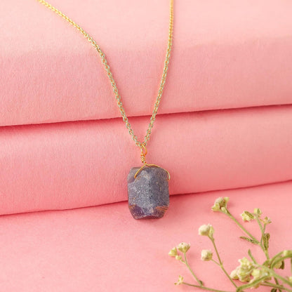Raw Crystal Necklace, Blue Sapphire Rough Stone Necklace, Dainty Stone Pendant, Healing Crystals Healing Stone Pendant for Beauty, Love and Positive, Jewelry Gift - WORLD TIME VISITS