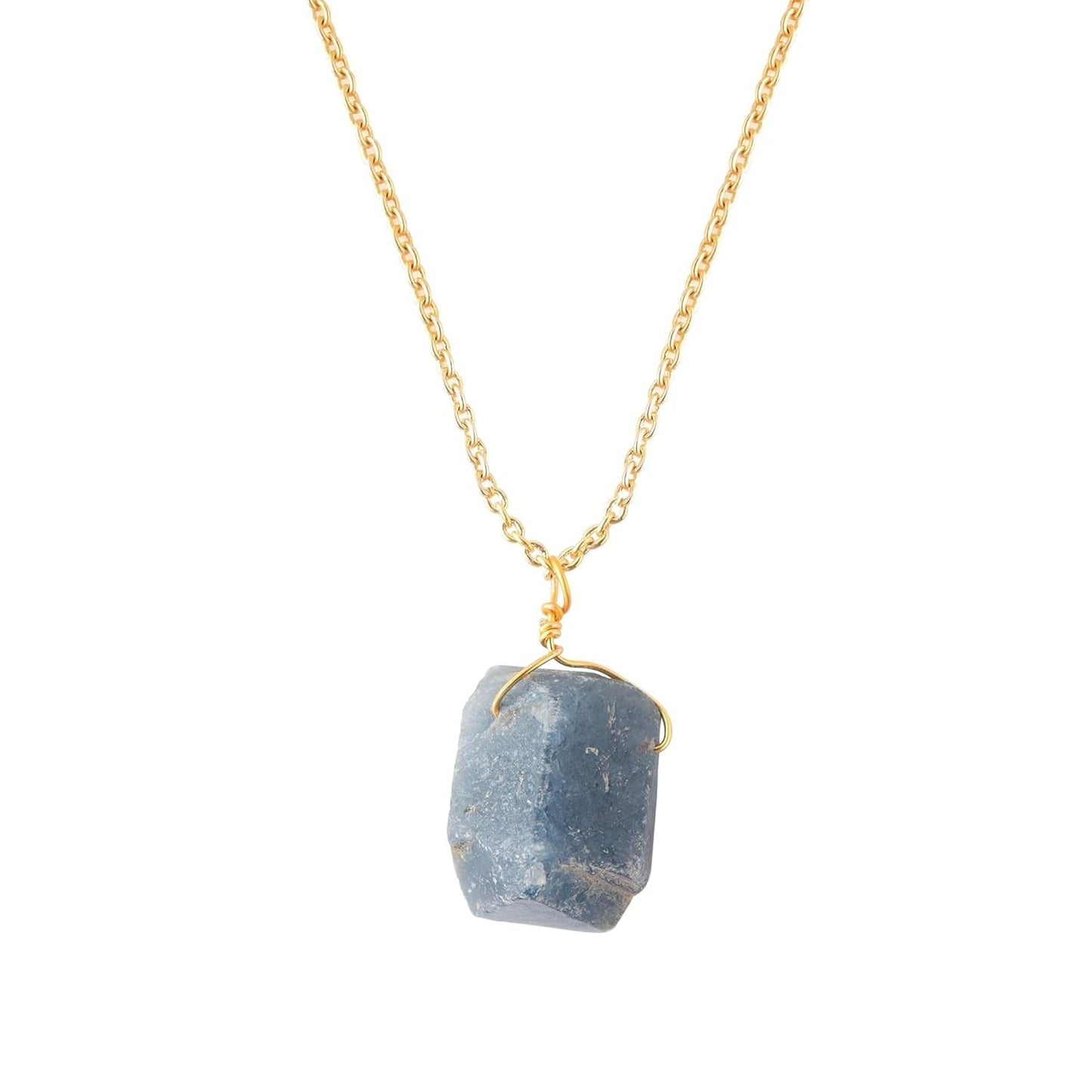 Raw Crystal Necklace, Blue Sapphire Rough Stone Necklace, Dainty Stone Pendant, Healing Crystals Healing Stone Pendant for Beauty, Love and Positive, Jewelry Gift - WORLD TIME VISITS