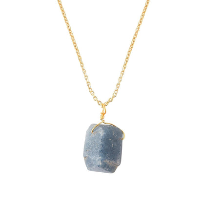 Raw Crystal Necklace, Blue Sapphire Rough Stone Necklace, Dainty Stone Pendant, Healing Crystals Healing Stone Pendant for Beauty, Love and Positive, Jewelry Gift - WORLD TIME VISITS