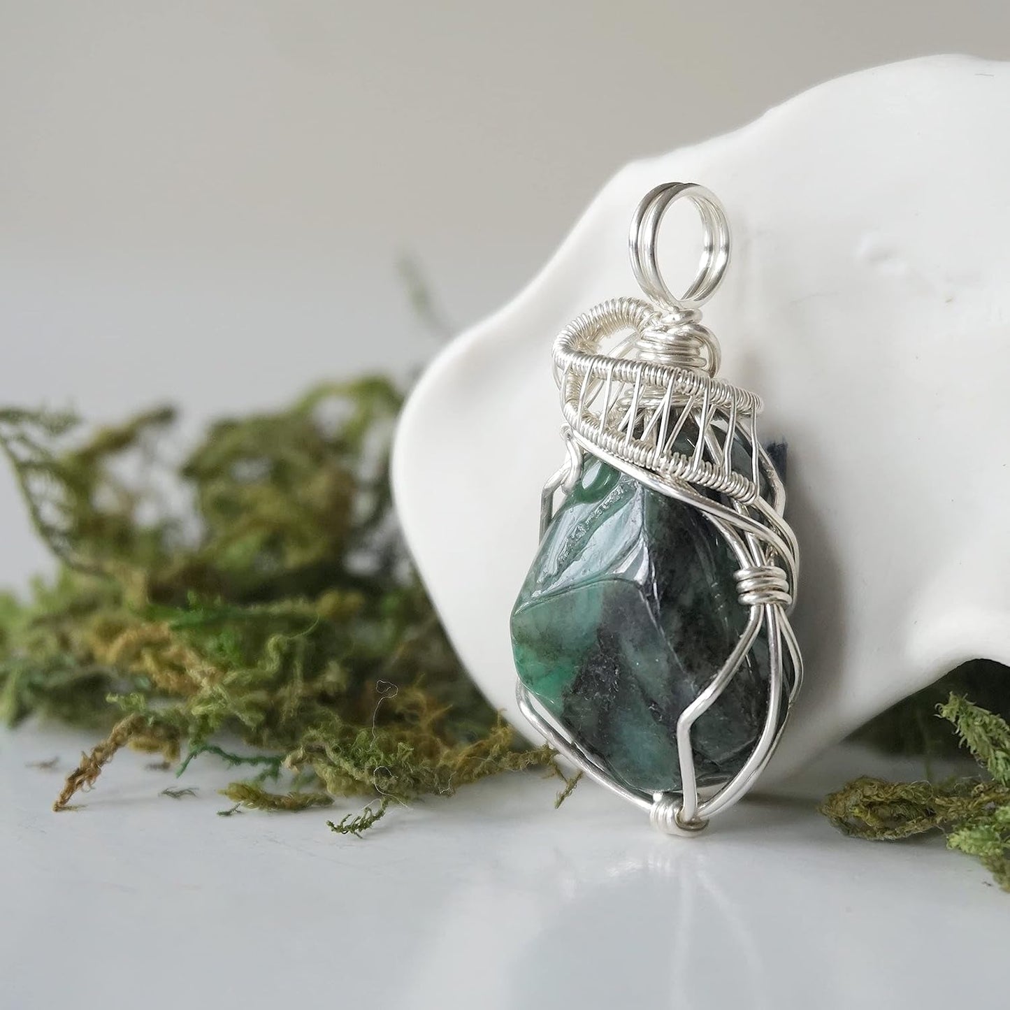 Raw Emerald Necklace, May Birthstone Jewelry, with 18 Inch Sterling Silver Chain, Genuine Raw Crystal, Handmade in North America