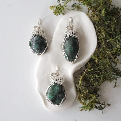 Raw Emerald Necklace, May Birthstone Jewelry, with 18 Inch Sterling Silver Chain, Genuine Raw Crystal, Handmade in North America