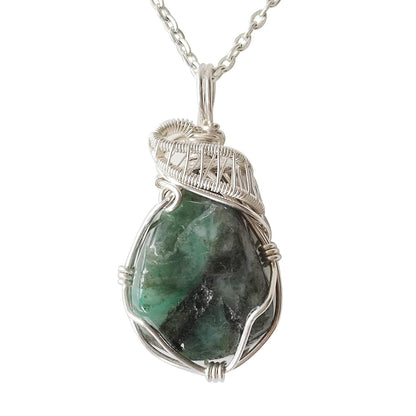 Raw Emerald Necklace, May Birthstone Jewelry, with 18 Inch Sterling Silver Chain, Genuine Raw Crystal, Handmade in North America - WORLD TIME VISITS