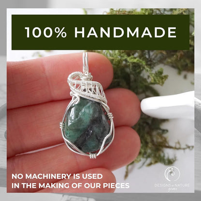 Raw Emerald Necklace, May Birthstone Jewelry, with 18 Inch Sterling Silver Chain, Genuine Raw Crystal, Handmade in North America - WORLD TIME VISITS