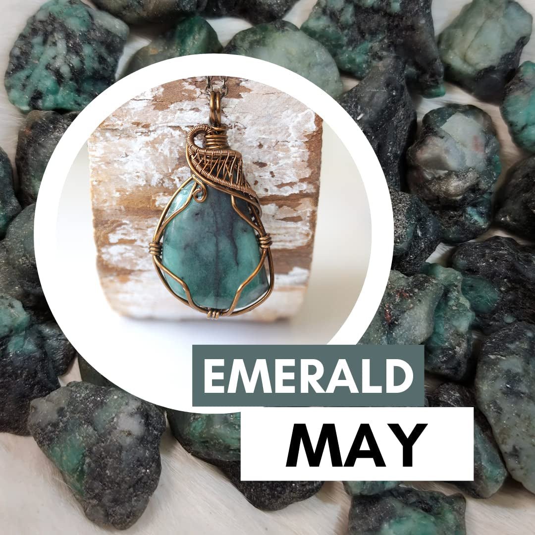 Raw Emerald Necklace, May Birthstone Jewelry, with 18 Inch Sterling Silver Chain, Genuine Raw Crystal, Handmade in North America