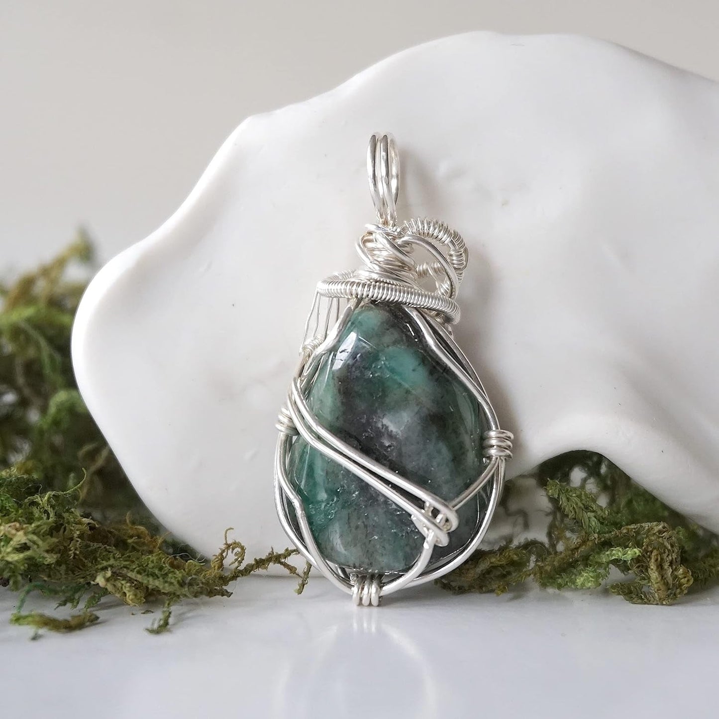 Raw Emerald Necklace, May Birthstone Jewelry, with 18 Inch Sterling Silver Chain, Genuine Raw Crystal, Handmade in North America