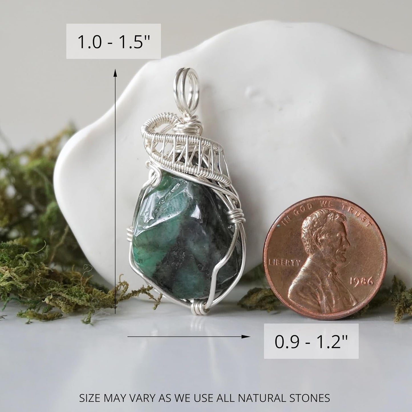 Raw Emerald Necklace, May Birthstone Jewelry, with 18 Inch Sterling Silver Chain, Genuine Raw Crystal, Handmade in North America - WORLD TIME VISITS