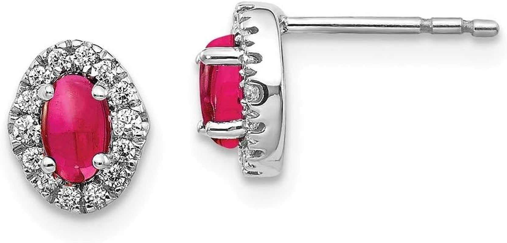 Real 14Kt White Gold Diamond & Cabochon Ruby Earrings - WORLD TIME VISITS