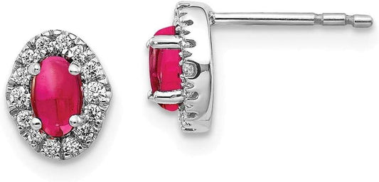 Real 14Kt White Gold Diamond & Cabochon Ruby Earrings - WORLD TIME VISITS
