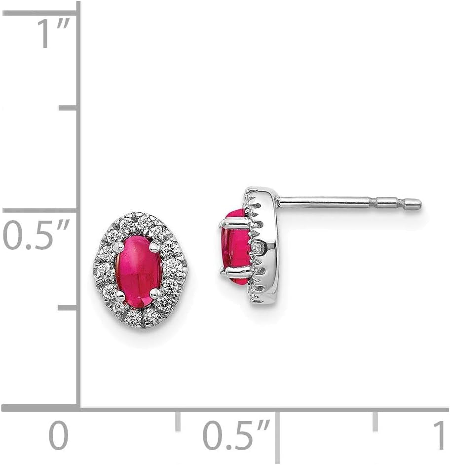 Real 14Kt White Gold Diamond & Cabochon Ruby Earrings